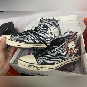 Ed Hardy Converse style zebra print
